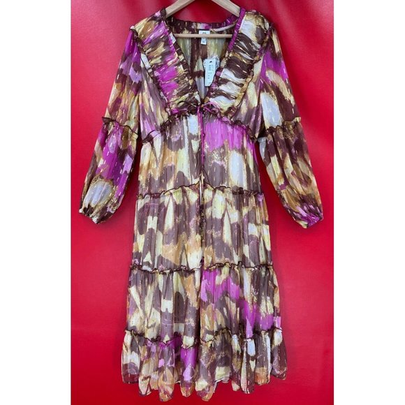 River Island Garden Party Gold Shimmer Pailettes Lined Midi Dress Size US 10 NWT - Picture 8 of 16